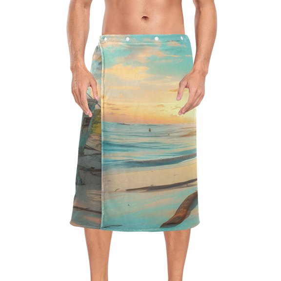 Ryvnso Men's Adjustable Shower Wrap Boat in Side Bath Towels with Snap Closure 28 x 60 inch