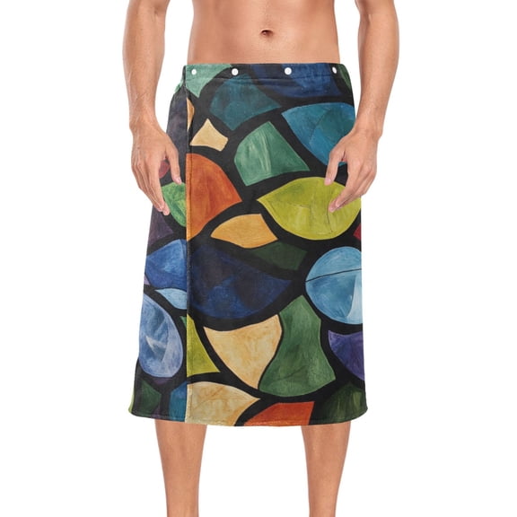 Ryvnso Men's Adjustable Shower Wrap Boho Flower Style Bath Towels with Snap Closure 28 x 60 inch