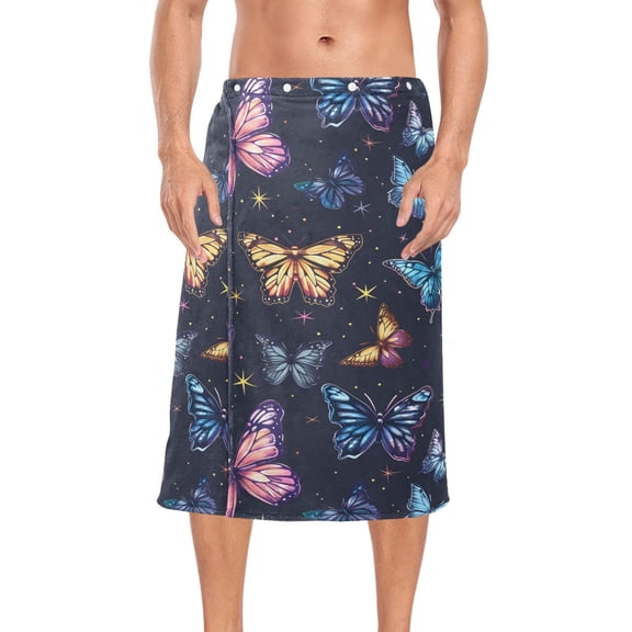 Ryvnso Men's Adjustable Shower Wrap Butterfly Shiney Bath Towels with Snap Closure 28 x 60 inch
