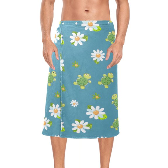 Ryvnso Men's Adjustable Shower Wrap Cartoon Cute Turtles Daisies Flowers Bath Towels with Snap Closure 28 x 60 inch