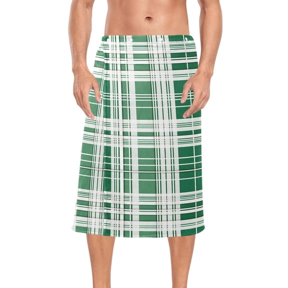 Ryvnso Men's Adjustable Shower Wrap Checkered Grid Green Bath Towels with Snap Closure 28 x 60 inch