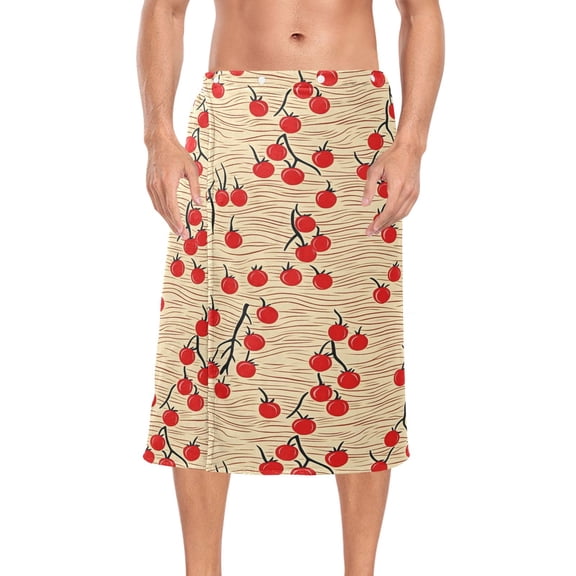 Ryvnso Men's Adjustable Shower Wrap Cherry Wave Pattern Bath Towels with Snap Closure 28 x 60 inch