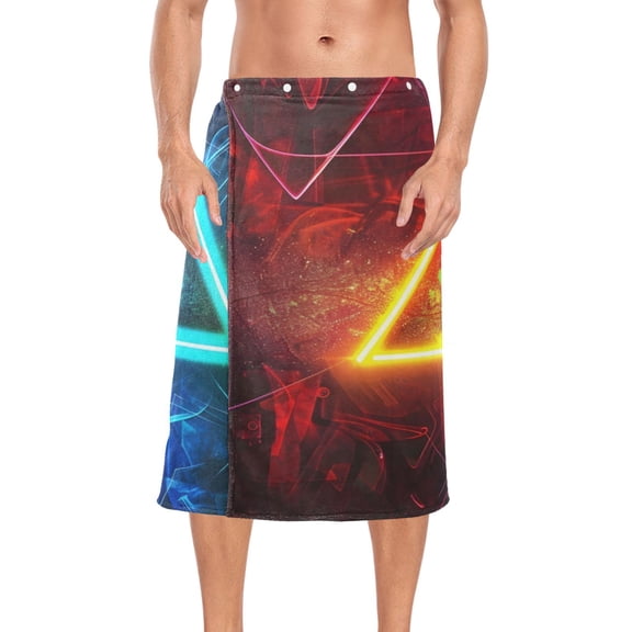 Ryvnso Men's Adjustable Shower Wrap Cool Geometric Style Bath Towels with Snap Closure 28 x 60 inch