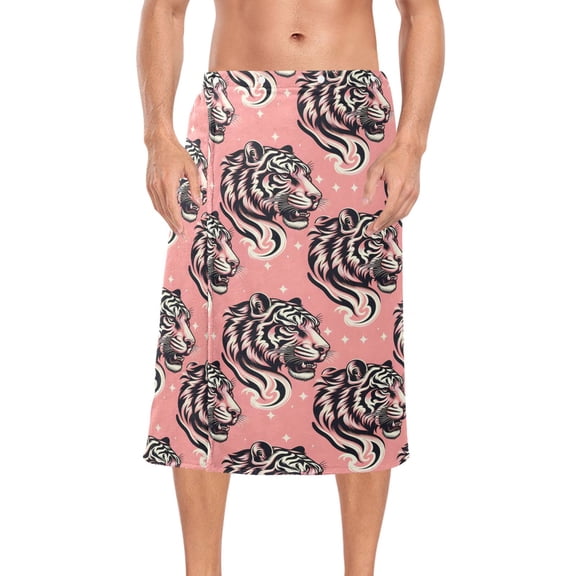 Ryvnso Men's Adjustable Shower Wrap Cool Tiger Bath Towels with Snap Closure 28 x 60 inch