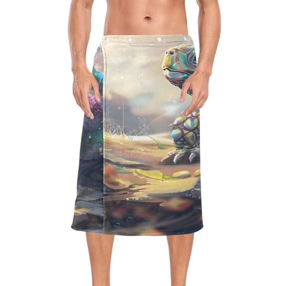 Ryvnso Men's Adjustable Shower Wrap Cool Turtle Bath Towels with Snap Closure 28 x 60 inch
