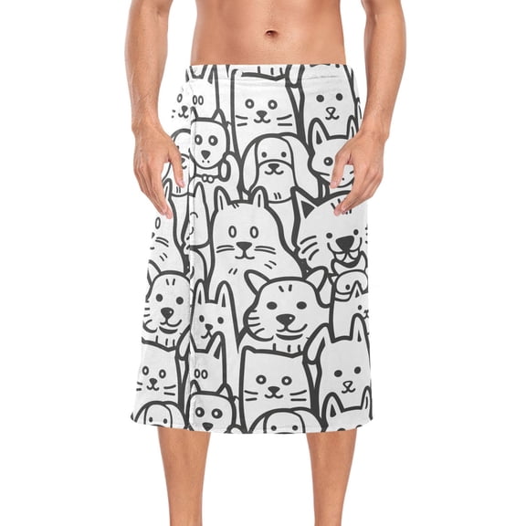 Ryvnso Men's Adjustable Shower Wrap Cute Funny Cat Bath Towels with Snap Closure 28 x 60 inch