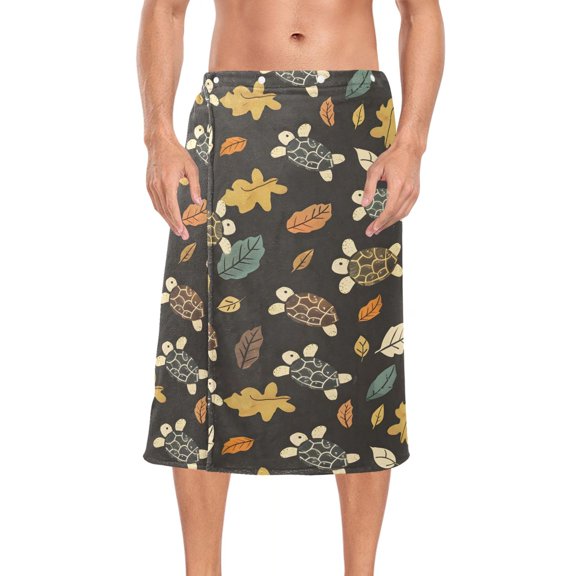 Ryvnso Men's Adjustable Shower Wrap Cute Turtle and Leaf Bath Towels with Snap Closure 28 x 60 inch