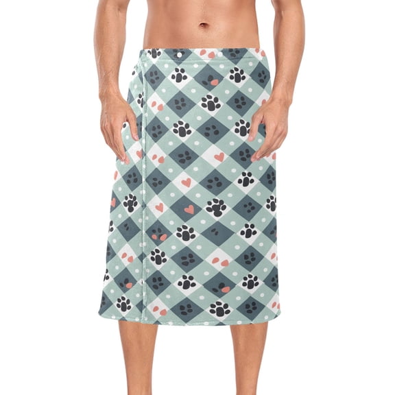 Ryvnso Men's Adjustable Shower Wrap Dog Footprint Checkered Bath Towels with Snap Closure 28 x 60 inch