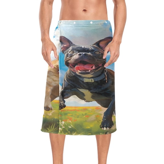 Ryvnso Men's Adjustable Shower Wrap Dogs Running Bath Towels with Snap Closure 28 x 60 inch
