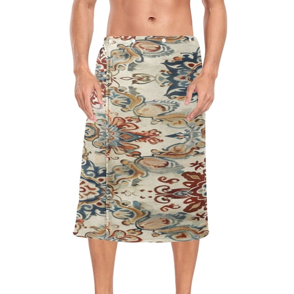 Ryvnso Men's Adjustable Shower Wrap Ethnic Indian Mandala Paisley Rustic Bath Towels with Snap Closure 28 x 60 inch