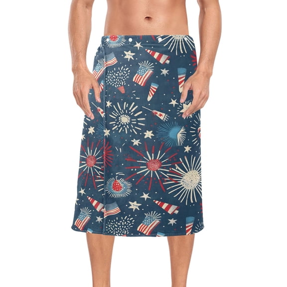 Ryvnso Men's Adjustable Shower Wrap Flags Stars Bath Towels with Snap Closure 28 x 60 inch