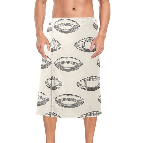Ryvnso Men's Adjustable Shower Wrap Football Retro Rugby Bath Towels with Snap Closure 28 x 60 inch