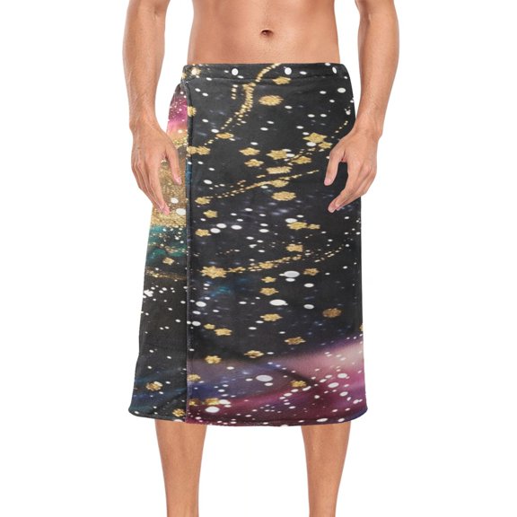 Ryvnso Men's Adjustable Shower Wrap Glittering Galaxy with Golden Bath Towels with Snap Closure 28 x 60 inch