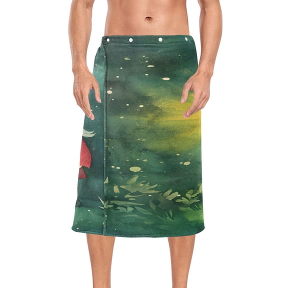 Ryvnso Men's Adjustable Shower Wrap Gnome at Night Bath Towels with Snap Closure 28 x 60 inch