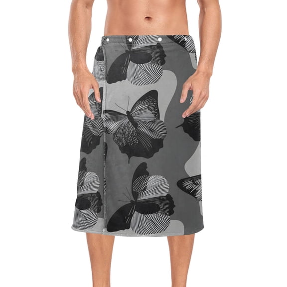 Ryvnso Men's Adjustable Shower Wrap Gray Butterfly Bath Towels with Snap Closure 28 x 60 inch