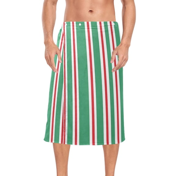 Ryvnso Men's Adjustable Shower Wrap Green Red Stripe Bath Towels with Snap Closure 28 x 60 inch