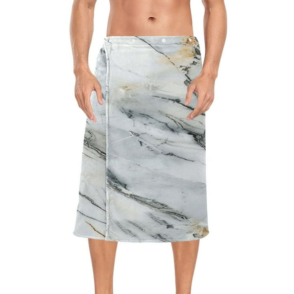 Ryvnso Men's Adjustable Shower Wrap Grey Golden Marble Bath Towels with Snap Closure 28 x 60 inch