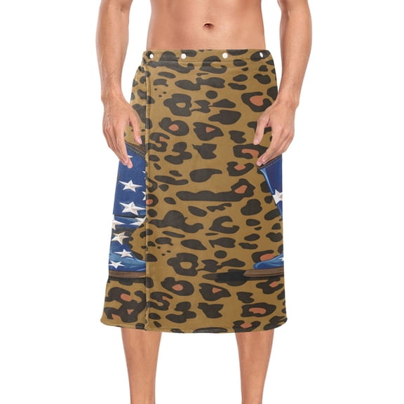 Ryvnso Men's Adjustable Shower Wrap Highland Cow Leopard Bath Towels with Snap Closure 28 x 60 inch