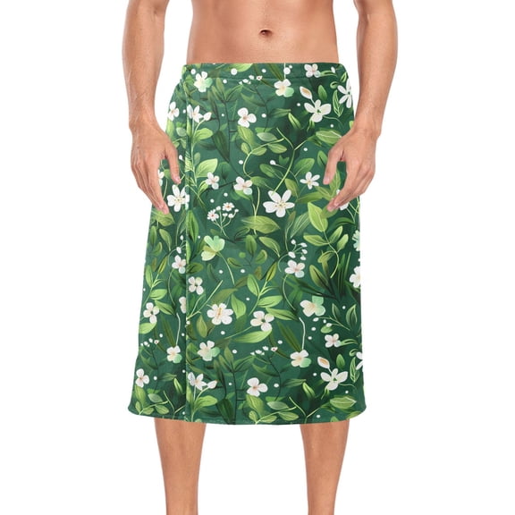 Ryvnso Men's Adjustable Shower Wrap Jasmine Flower and Leaves Bath Towels with Snap Closure 28 x 60 inch