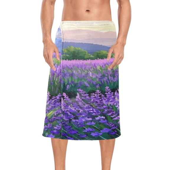Ryvnso Men's Adjustable Shower Wrap Lavender Field Bath Towels with Snap Closure 28 x 60 inch