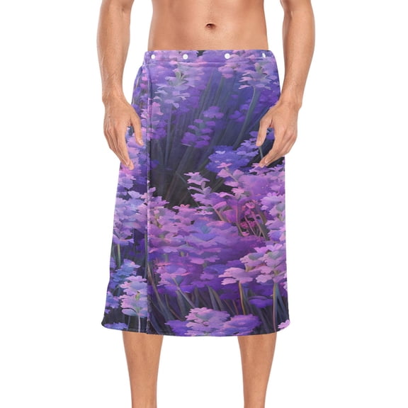 Ryvnso Men's Adjustable Shower Wrap Lavender Flowers Floral Bath Towels with Snap Closure 28 x 60 inch