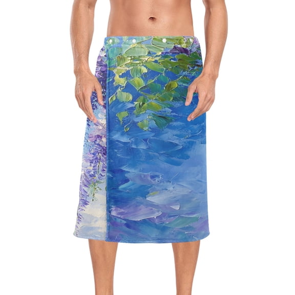 Ryvnso Men's Adjustable Shower Wrap Lavender Oil Paint Bath Towels with Snap Closure 28 x 60 inch