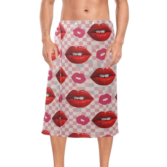 Ryvnso Men's Adjustable Shower Wrap Mouth on Checkered Bath Towels with Snap Closure 28 x 60 inch