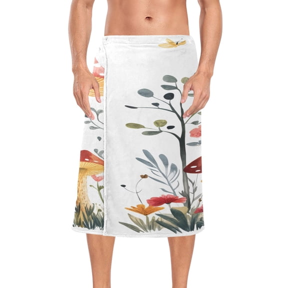 Ryvnso Men's Adjustable Shower Wrap Mushroom on House Bath Towels with Snap Closure 28 x 60 inch