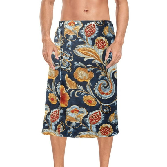 Ryvnso Men's Adjustable Shower Wrap Paisley Boho Floral Bath Towels with Snap Closure 28 x 60 inch