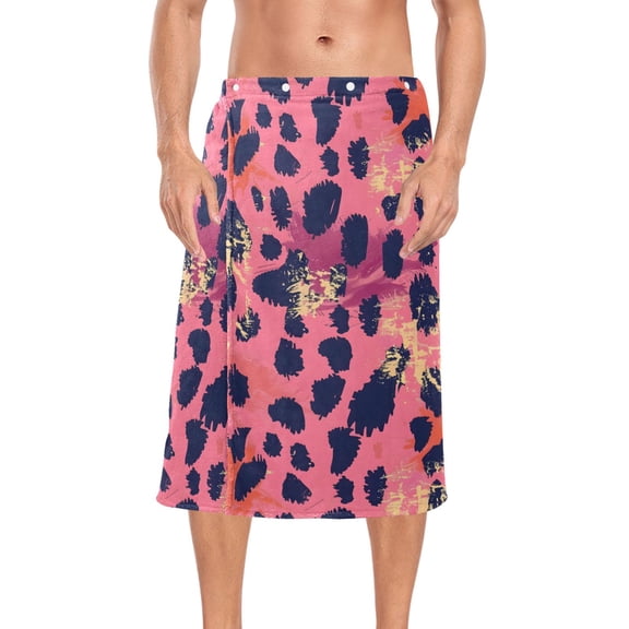 Ryvnso Men's Adjustable Shower Wrap Pink Leopard Print Bath Towels with Snap Closure 28 x 60 inch