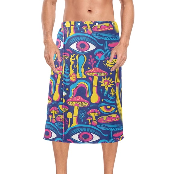Ryvnso Men's Adjustable Shower Wrap Psychedelic Mushroom and Eye Bath Towels with Snap Closure 28 x 60 inch