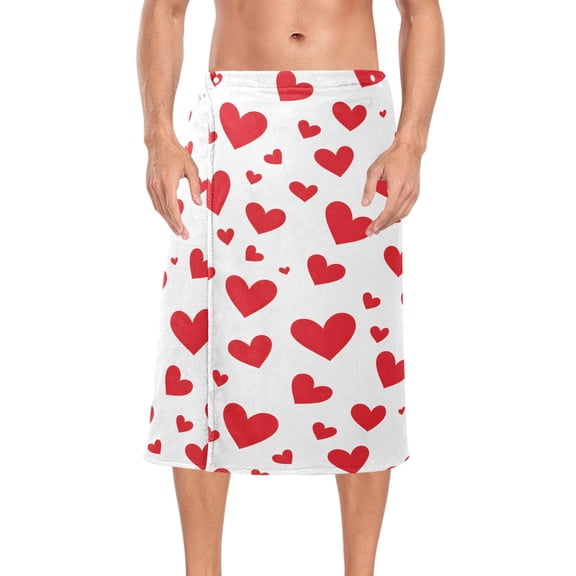 Ryvnso Men's Adjustable Shower Wrap Red Hearts Bath Towels with Snap Closure 28 x 60 inch
