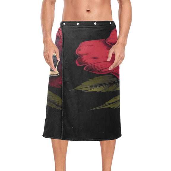 Ryvnso Men's Adjustable Shower Wrap Roses Skull Bath Towels with Snap Closure 28 x 60 inch