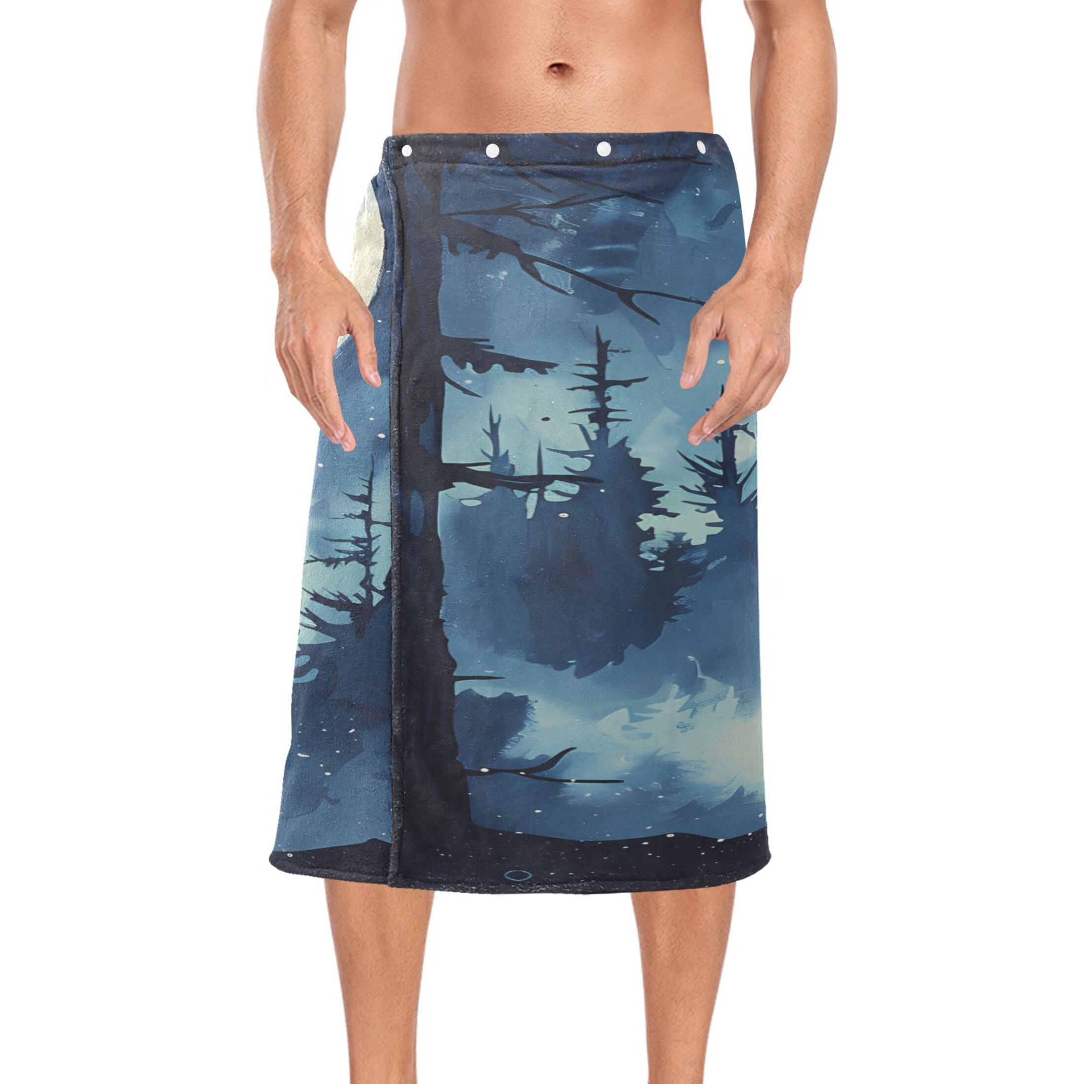 Ryvnso Men's Adjustable Shower Wrap Silhouette Wolf with Full-moon Bath ...