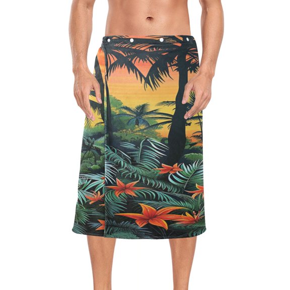 Ryvnso Men's Adjustable Shower Wrap Sunset Tropical Forest Bath Towels with Snap Closure 28 x 60 inch