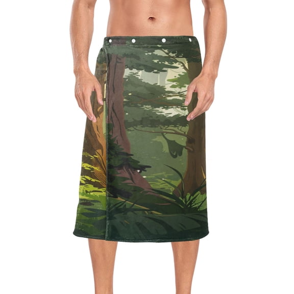 Ryvnso Men's Adjustable Shower Wrap Trees Forest Bath Towels with Snap Closure 28 x 60 inch