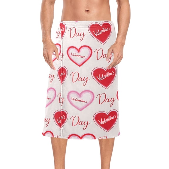 Ryvnso Men's Adjustable Shower Wrap Valentine's Hearts Bath Towels with Snap Closure 28 x 60 inch
