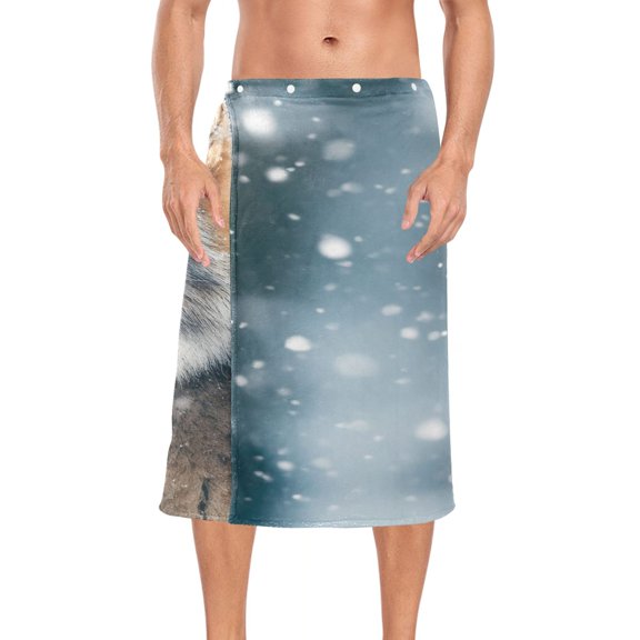 Ryvnso Men's Adjustable Shower Wrap Wolf in Winter Bath Towels with Snap Closure 28 x 60 inch