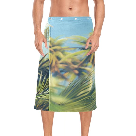 Ryvnso Men's Adjustable Shower Wrap Zebra in Palm Tree Bath Towels with Snap Closure 28 x 60 inch