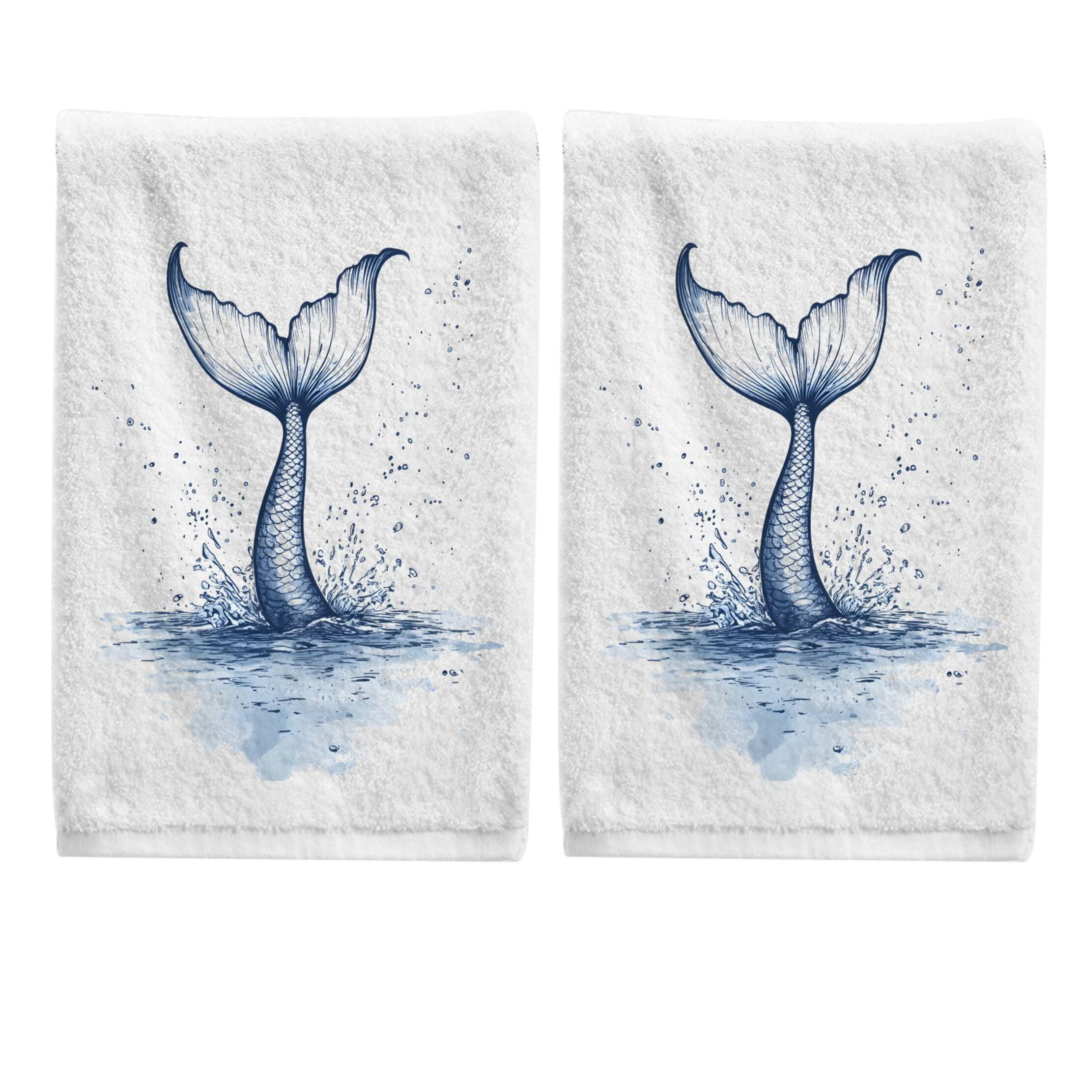 Ryvnso Mermaid Tail Hand Towels Set for Bathroom Cotton Face Towel Decorative 15.5x29.5 inch