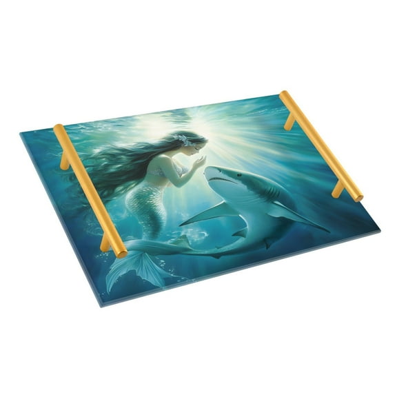 Ryvnso Mermaid and Shark Bathroom Tray Vanity Countertop Trays Acrylic Organizer