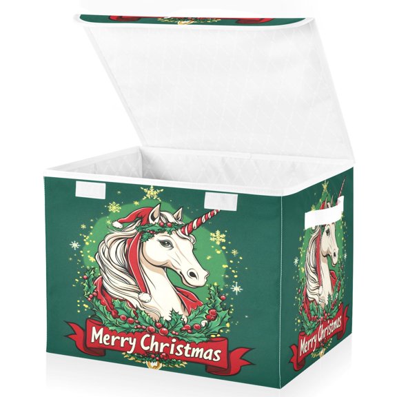 Ryvnso Merry Christmas Unicorn Large Lidded Foldable Storage Baskets Cubes Boxes Lids Bin for Home