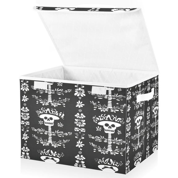 Ryvnso Mexican Skull Flowers Large Lidded Foldable Storage Baskets Cubes Boxes Lids Bin for Home
