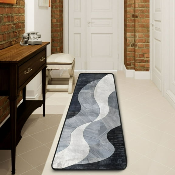 Ryvnso Modern Wavy Circles Hallway Runner Rugs Floor Carpet Non Slip Entryway Mat 2' x 6'