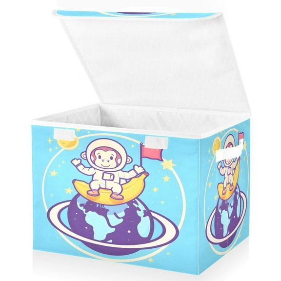 Ryvnso Monkey Astronaut Large Lidded Foldable Storage Baskets Cubes Boxes Lids Bin for Home