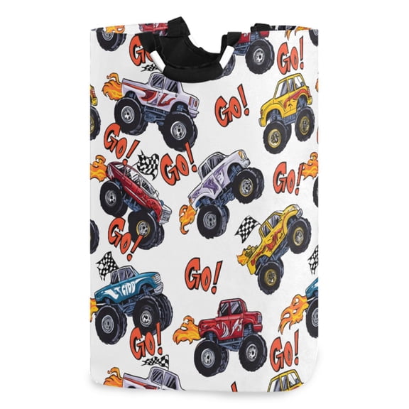 Ryvnso Monster Trucks Pattern Large Storage Basket with Handles Collapsible Organizer Bin Laundry Hamper