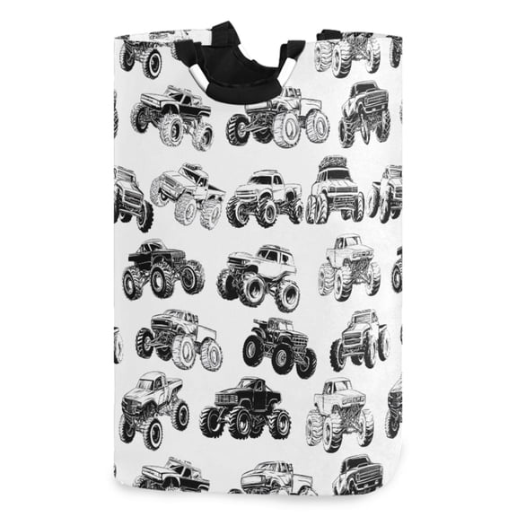 Ryvnso Monster Trucks Pattern Large Storage Basket with Handles Collapsible Organizer Bin Laundry Hamper