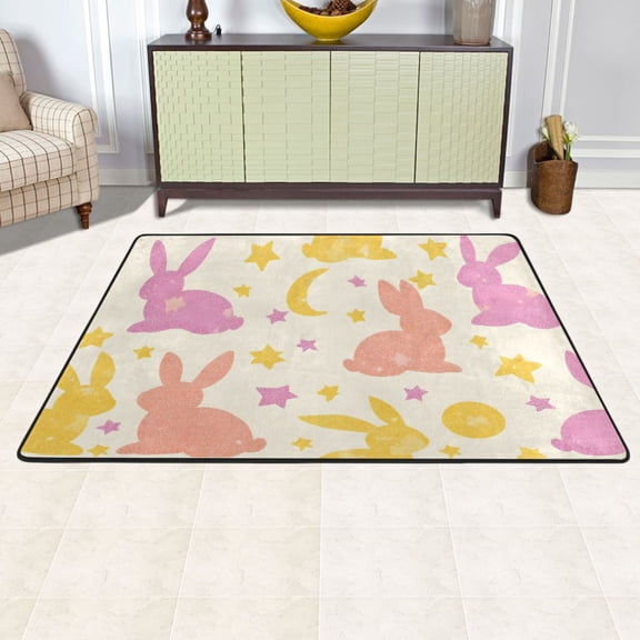 Ryvnso Moon Rabbits Stars Area Floor Mats Large Nursery Rugs Non-Slip Carpets Doormat 72" x 48"