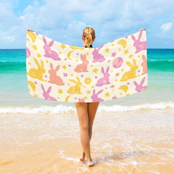 Ryvnso Moon Rabbits Stars Beach Towel Quick Dry Swimming Yoga Beach Towels Large Sand Free Microfiber Towel 31"W x 71"L