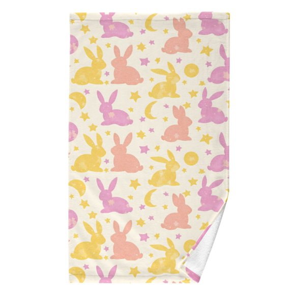 Ryvnso Moon Rabbits Stars Pattern Cotton Hand Towel Absorbent Face Bath Towels for Beach Pool Sports